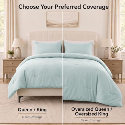 CozyLux Full Comforter Set, 3 Pieces Down Alternative Bedding, Ice Blue