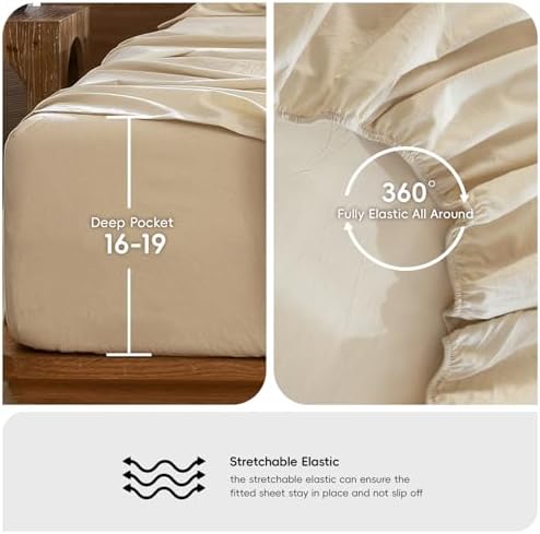 MooMee Sheet Set 100% Washed Cotton Linen-Like Extra Deep Pocket Queen