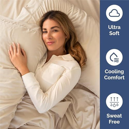 Split King 7 Piece Bed Sheet Set - Comfy, Breathable & Cooling - Wheat