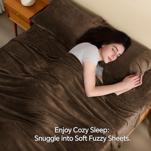 BEDELITE Flannel Sheets Queen Size, Brown, 4 Pieces