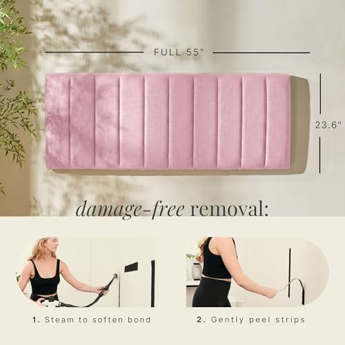 Nestl Upholstered Full Headboard - Easy Assemble Channel Stitched Headboard Full Size - Wall Mounted Headboards with 3D Soundproof Wall Panels Peel & Stick Floating Headboards, Pink
