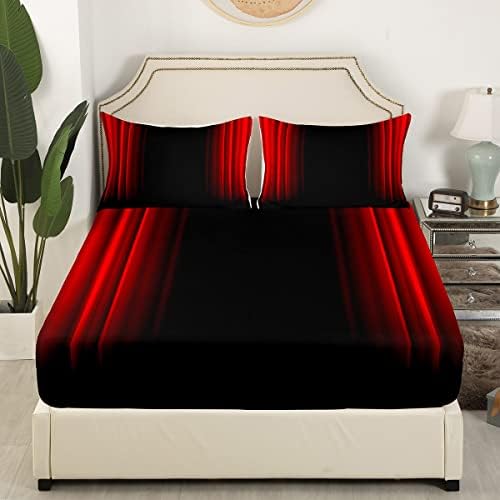 Feelyou Abstract Ombre Decor Bed Sheets Kids Teens Red and Black Sheet Set Fashion Sheets Girls Boys Room Decor Queen Size,1 Flat Sheet +1 Fitted Sheet+2 Pillowcases,4Pcs Bedding