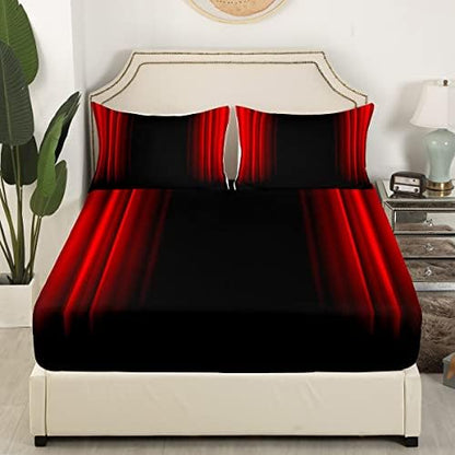 Feelyou Abstract Ombre Decor Bed Sheets Kids Teens Red and Black Sheet Set Fashion Sheets Girls Boys Room Decor Twin Size,1 Flat Sheet +1 Fitted Sheet+1 Pillowcase, 3Pcs Bedding