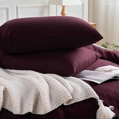 NEXHOME PRO Duvet Cover Set 100% Washed Cotton Super Queen, Linen Feel 3 PCs Home Bedding Set with Zipper Closure,Breathable, Organic Natural Duvet Cover 9098