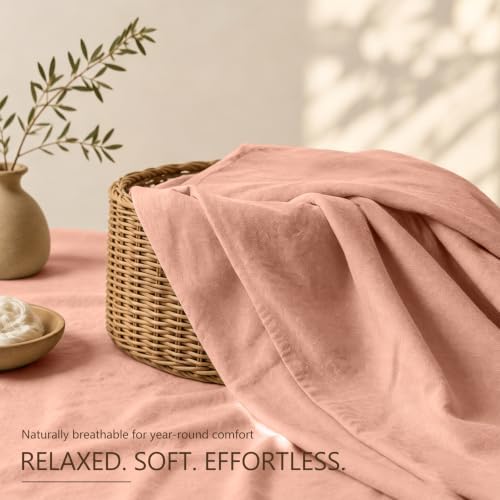 MEISHANG 100% French Linen Sheets Queen,4 Pcs,18-24" Extra Deep Pocket
