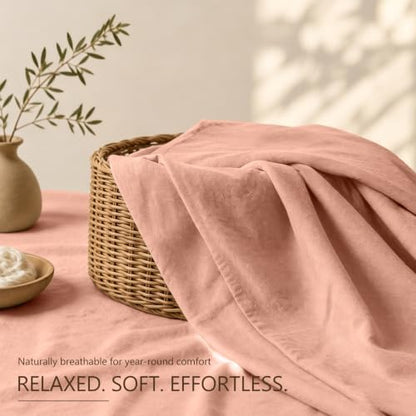 MEISHANG 100% French Linen Sheets Queen,4 Pcs,18-24" Extra Deep Pocket