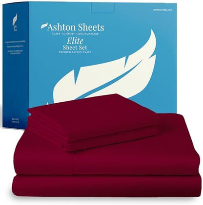 100% Egyptian Cotton Sheets Twin Size - Luxury 800 Series Elite Collection Egyptian Cotton Twin Size Bed Sheet Set (3 PC, Burgundy), Soft, Cooling, 16" Deep Pocket Sateen Hotel Bedsheet