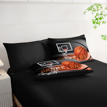 AILONEN 3D Basketball Sports Comforter Set Twin Size,7-Piece Sport Basketball Player Bed in a Bag,Comforter & Fitted Sheet with Flat Sheet & 2 Pillowcases,2 Pillow Cases for Bedroom,Soft Microfiber