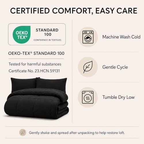 CozyLux Queen Comforter Set Black - 7 Pieces Bed in a Bag