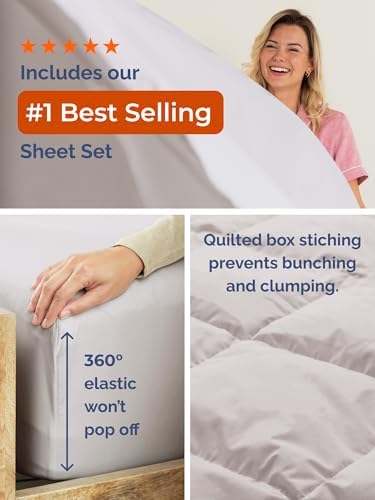 Queen Comforter Set - Light Grey Bedding for All Seasons - 3 Piece Bed Set