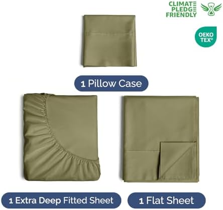 Extra Deep Twin Sheet Set - 3 Piece Breathable Cooling Sheets - Sage Green