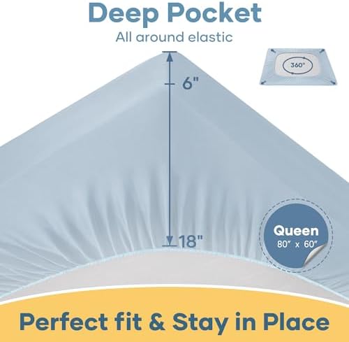 OhGeni Waterproof Mattress Protector, Queen Size Mattress Pad Fitted with Deep Pocket 6"-18", Breathable Noiseless Soft, Washable Dirt-Proof Mattress Cover, Blue, More Than 99 pcs fibers, Daybed Cover