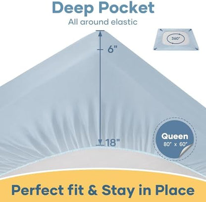 OhGeni Waterproof Mattress Protector, Queen Size Mattress Pad Fitted with Deep Pocket 6"-18", Breathable Noiseless Soft, Washable Dirt-Proof Mattress Cover, Blue, More Than 99 pcs fibers, Daybed Cover