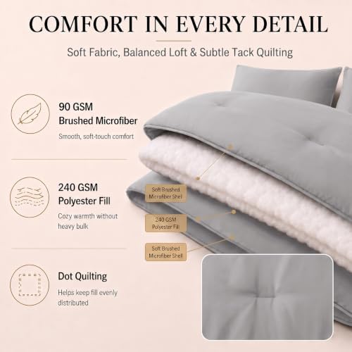 CozyLux King Size Comforter Set French Grey, 7 Pieces Bed in a Bag King Comforter Set with Sheets, Bedding Sets with Down Alternative Comforter, Sheets, Pillowcases & Shams, Soft All Seasons Bed Set