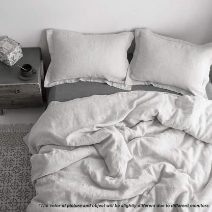 Simple&Opulence 100% Linen Duvet Cover Set with Embroidery Border Washed - 2 Pieces (1 Duvet Cover & 1 Pillow Sham) with Button Closure Soft Breathable Farmhouse - Light Grey, Twin Size