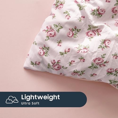 Wake In Cloud - Floral Comforter Set with Sheets, Coquette Cottagecore Aesthetic Flower Shabby Chic Pattern for Women Teen Girls, 7 Pieces Bed in a Bag, Pink, Queen Size