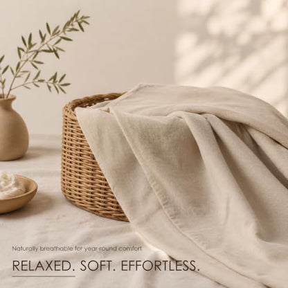 MEISHANG 100% French Linen Sheets Queen,4 Pcs,16" Deep Pocket