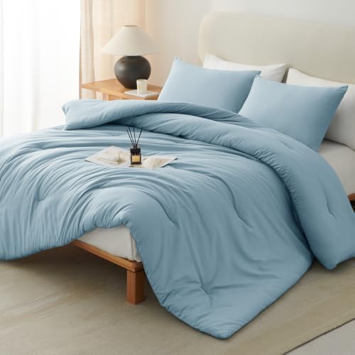 CozyLux Oversized King Comforter Set, 3 Pieces Light Blue Quilted Bedding