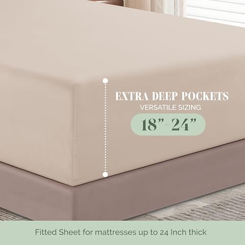 Elegant Comfort 4-Piece Bed Sheet Set - Luxury Bedding 1500 Premium Hotel Quality Microfiber, All Around Elastic 18-24 Inches Deep Fitted Sheet- Extra Deep Pocket Sheets, Full, Cream Beige