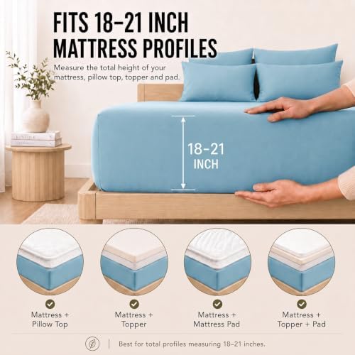 CozyLux Queen Sheet Set 6-Piece, 21-Inch Deep Pocket, Soft Brushed Feel