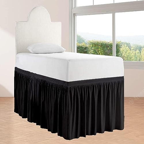 Crown Collection Twin XL 36" Inch Drop Long Dorm Bed Skirt, Ruffled Pattern College Dorm Room Bed Skirts, Split Corner, Easy Care, No Wrinkle Microfiber Bed Skirt
