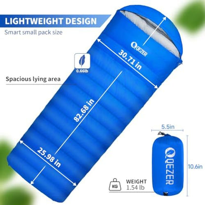 Down Sleeping Bag for Adults, 600 Fill Power Ultralight Backpacking