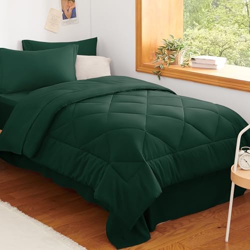 CozyLux Twin XL Comforter Set 68"x88" Emerald Green - 5 Piece Bed in a Bag