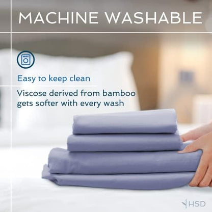 Hotel Sheets Direct 4 Piece Bed Sheet Set California King Size, 100% Viscose Derived from Bamboo Sheets Set with 2 Pillowcases, Cooling & Breathable Luxury Bedding, Moisture-Wicking & Silky Soft, Sand