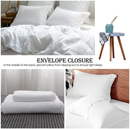 Simple&Opulence 100% Linen Duvet Cover Set 3pcs Basic Style Natural French Washed Flax Solid Color Soft Breathable Farmhouse Bedding with Button Closure - White, King