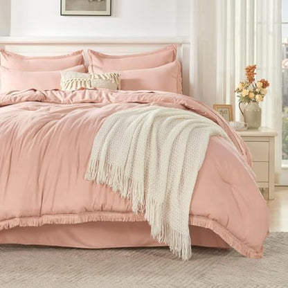 Andency Oversized King Comforter Set, 7 Pieces Pink Bedding