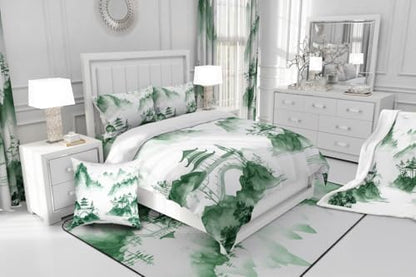 Oriental Culture Comforter Set Toddler Size,Chinese Style Abstract Art Bedding Set for Kids Girls Boys Adults Room Decor,Ink Painting Mountain Duvet Insert 2Pcs,Tie Dyeing Quilt Set,1 Pillowcase