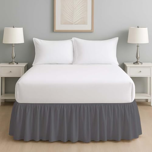 Mattress-Homes Ruffled Bed Skirt Split Corners with Platform, Tailored Fit Wrinkle Free Ultra-Soft Microfiber Dust Ruffle, Upto 21" Drop, Twin, Dark Grey