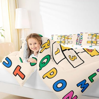jejeloiu Alphabet ABC Bedding Set Soft for Boys Girls, Number Learning Comforter Set King Size Colorful Educational Duvet Quilt Microfiber Bedroom Decor 3 Pcs with 2 Pillow Cases