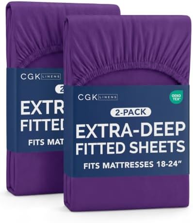 CGK Linens 2 Pack Extra Deep Full Fitted Sheets - Purple