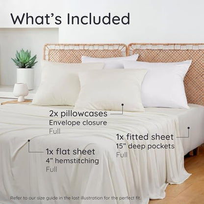 Bambaw 100% Viscose Derived from Bamboo Sheets Full Size Set – 4pcs Cooling Sheets Full Size, Perfect for Hot Sleepers, Luxury Sheets, Buttery Soft Bed Sheets, with Elastic Corner Straps (Ivory)