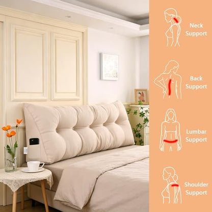 SAMTY Wedge Headboard Pillow Queen for Bed Sitting Up, Linen Back Pillow