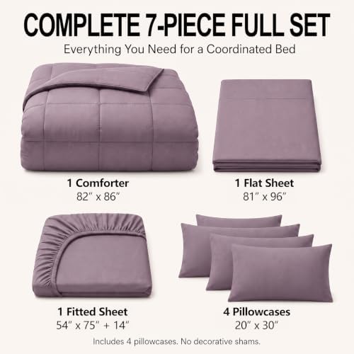 CozyLux Full Size Comforter Sets Dusty Purple - 7 Pieces Bed in a Bag