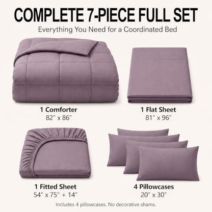 CozyLux Full Size Comforter Sets Dusty Purple - 7 Pieces Bed in a Bag