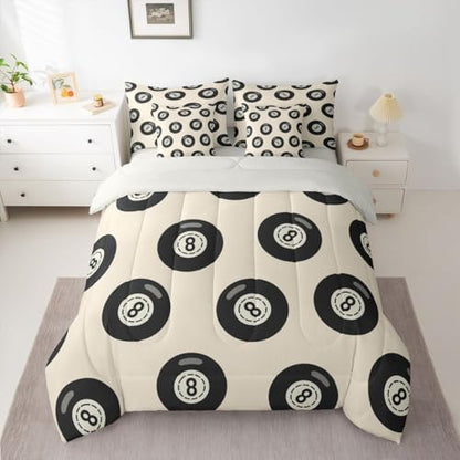 Fashion Lucky 8 Ball Comforter Set Full Size 7 Piece Bedding Set For Girls Room Decor,Y2K Trendy Lucky 8 Ball Down Bed In A Bag For Kids Teen Adults,Funky Aesthetic Preppy Bed Set,Beige Black