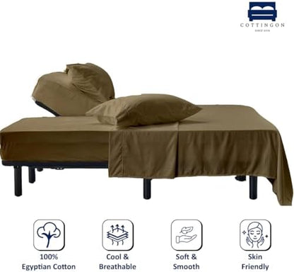 4 Piece Flex Head King Sheet Set 34" Top, 100% Egyptian Cotton, Taupe