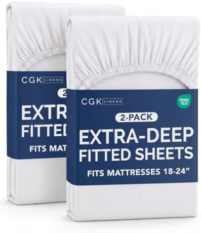 CGK Linens 2 Pack Extra Deep Queen Fitted Sheets - White