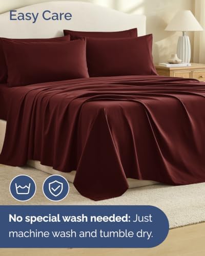 Cal King 6 Piece Bed Sheet Set - Breathable & Cooling Sheets - Oxblood