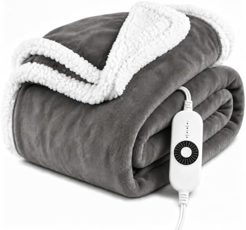 Electric Heated Throw Blanket 50" x 60", Soft Flannel Heating Blanket for Couch, Sofa, Bedroom, 4 Heat Settings, 3H Auto Shut Off, Overheat Protection, Machine Washable, Light Gray