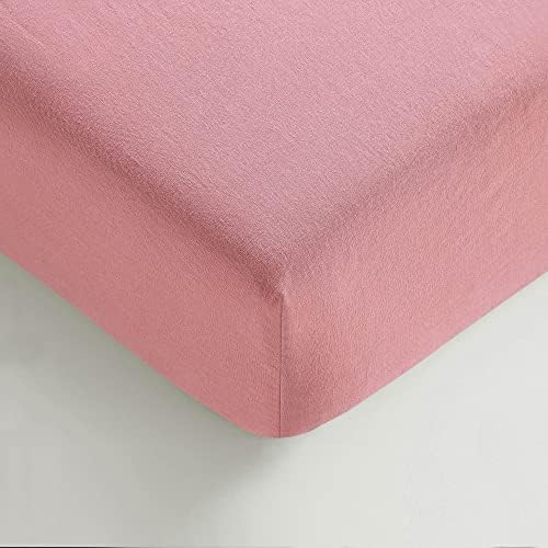 Sijo Stone Washed Organic French Linen Bed Sheet Set, GOTS Certified Organic, Best Cooling Linen Sheet Award by Sleep Foundation, 3 Piece - 2 Pillowcases and 1 Fitted Sheet (Pink Clay, King)