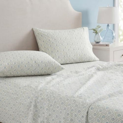 Martha Stewart - Twin Sheet Set with Fitted Sheet & Pillowcase, Cotton Percale Bedding with a Smooth Feel, Deep Pocket, Costa Blue