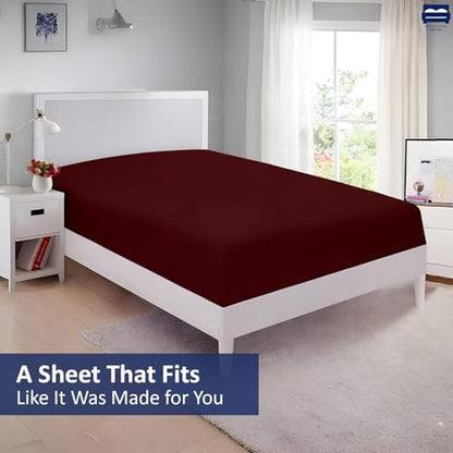 1 Piece King Size Fitted Sheet Only, 15-Inch Deep Mattress, Burgundy Solid