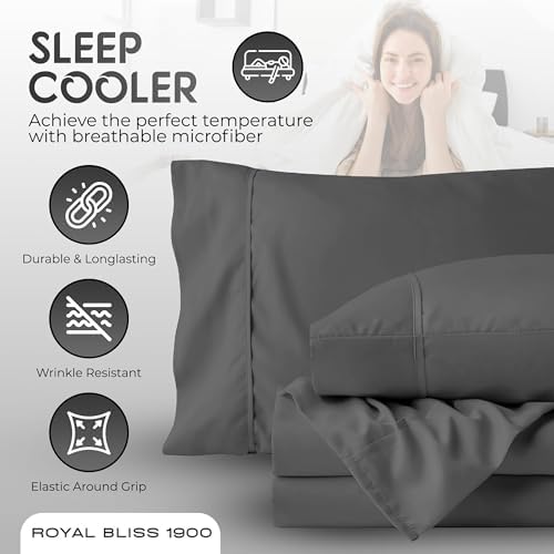 Top Split King Sheets Sets for Adjustable Bed, 4 Pcs Deep Pockets Double Brushed Microfiber Sheets, 34 Inch Split Top Fitted Sheet, 1 King Flat Sheet and 2 Pillowcases - Dark Grey