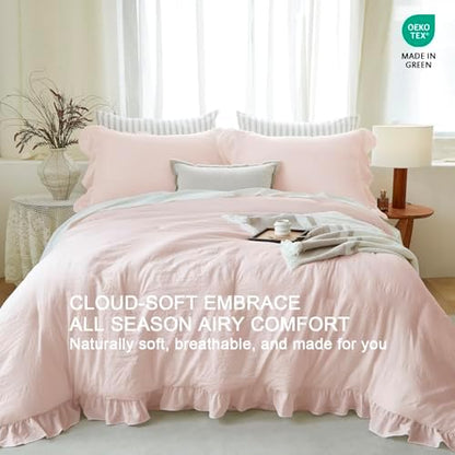 Pink Ruffle 2 Pieces Comforter Set Twin Shabby Chic Bedding Set