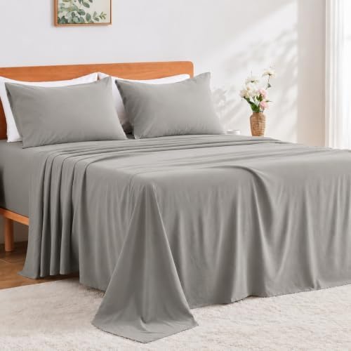 GOKOTTA 4 Piece King Size Sheet Set - Soft, Breathable & Cozy - Grey