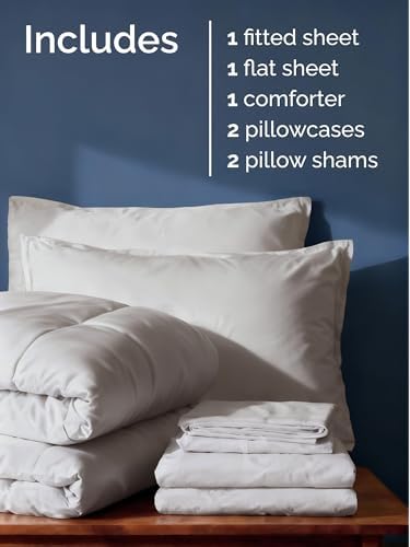 Full Comforter Set - 7 Piece Bed in a Bag Full Size Bed Set - Light Grey
